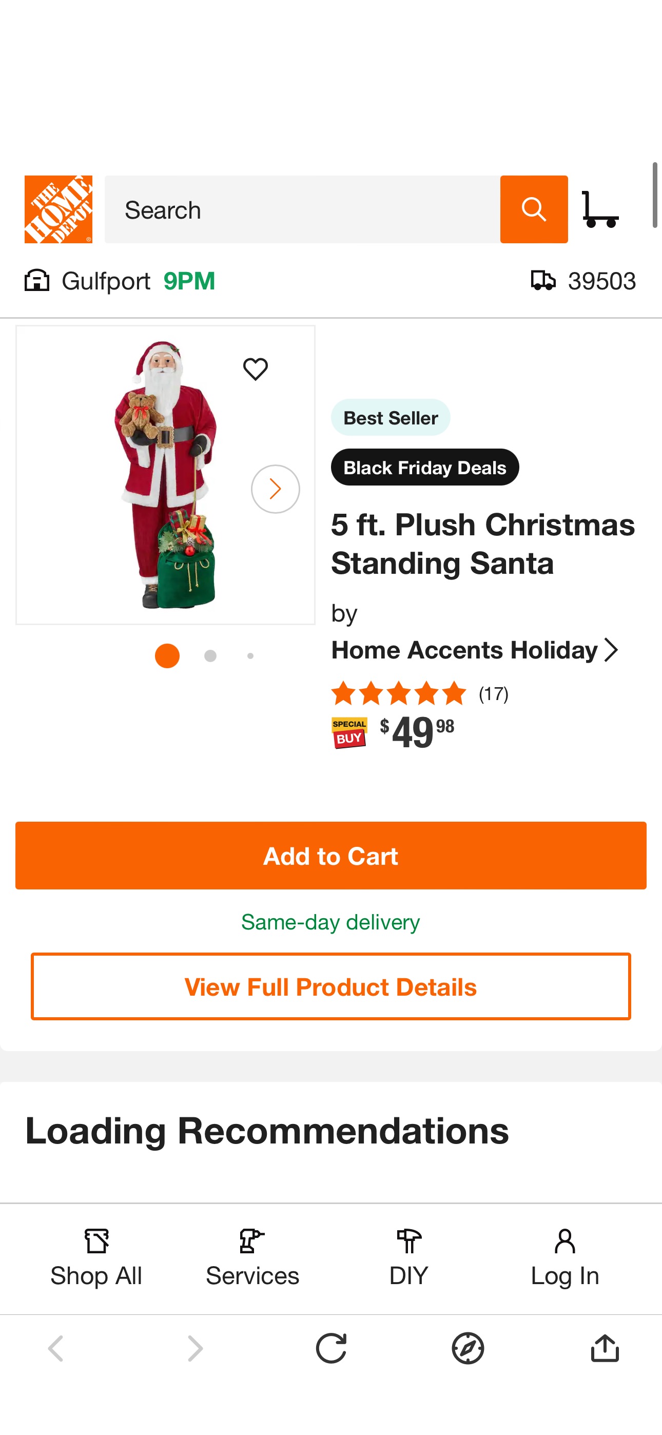 5 ft. Plush Christmas Standing Santa