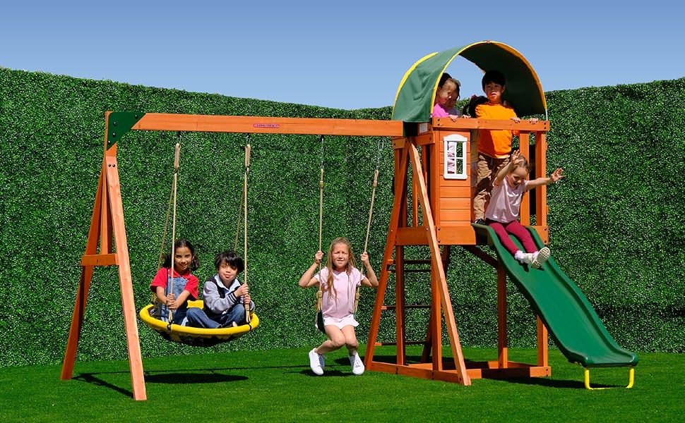 Amazon.com: Sportspower Amelia Heavy Duty Wooden A-Frame Swing Set: Saucer + Adjustable Swing, 6ft 