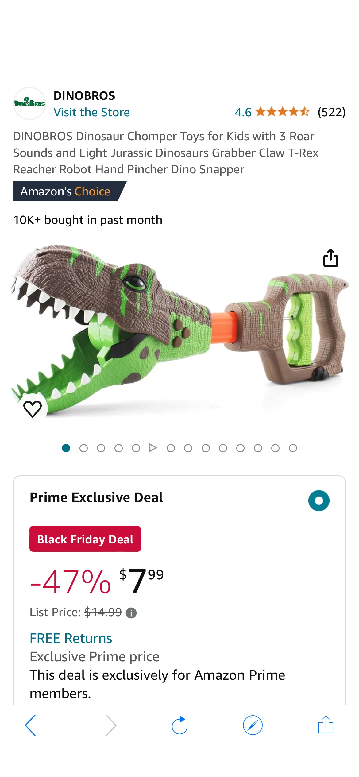 Amazon.com: DINOBROS Dinosaur Chomper Toys for Kids with 3 Roar Sounds and Light Jurassic Dinosaurs Grabber Claw T-Rex Reacher Robot Hand Pincher Dino Snapper : Toys & Games