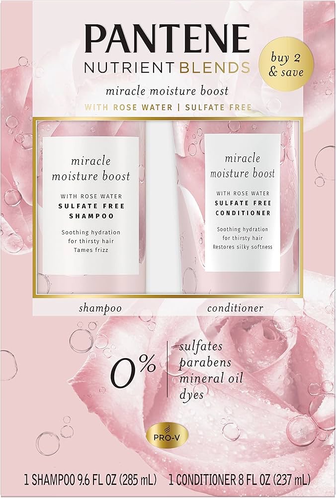 Amazon.com : Pantene Nutrient Blends Miracle Moisture Boost Rose Water Shampoo & Conditioner Dual Pack for Dry Hair, Sulfate Free : Beauty & Personal Care