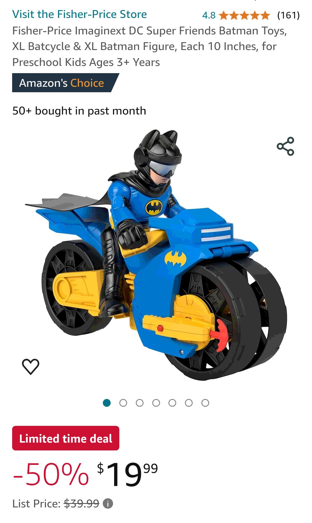 Fisher-Price ​Imaginext DC Super Friends Batman Toys, XL Batcycle & XL Batman Figure, Each 10 Inches, for Preschool Kids Ages 3+ Years : Toys & Games