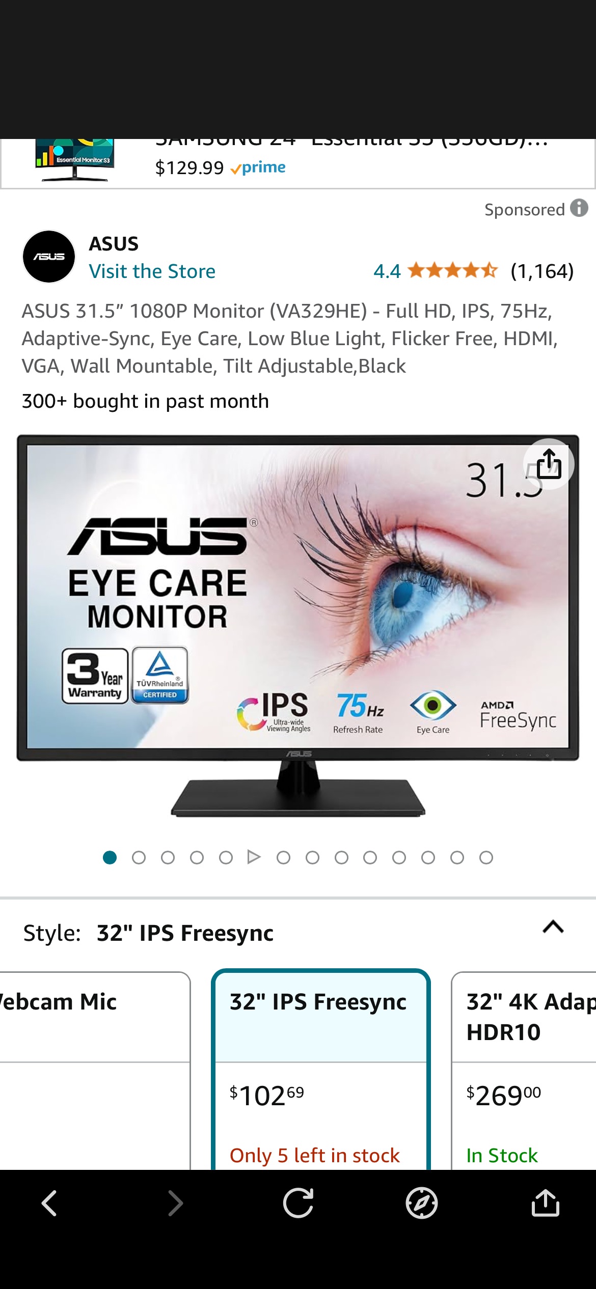 华硕 32寸 显示器 1080p，75hz