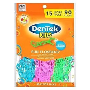 $1.53 Amazon.com : DenTek Kids Fun Flossers, Floss Picks, Removes Food & Plaque, 90 Count : Health & Household