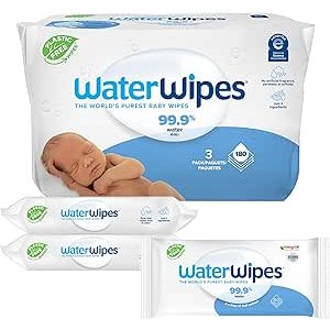 $8.38 Amazon.com: WaterWipes Plastic-Free Original Baby Wipes, 99.9% Water Based Wipes, Unscented & Hypoallergenic for Sensitive Skin, 180 Count (3 packs), Packaging May Vary : Baby