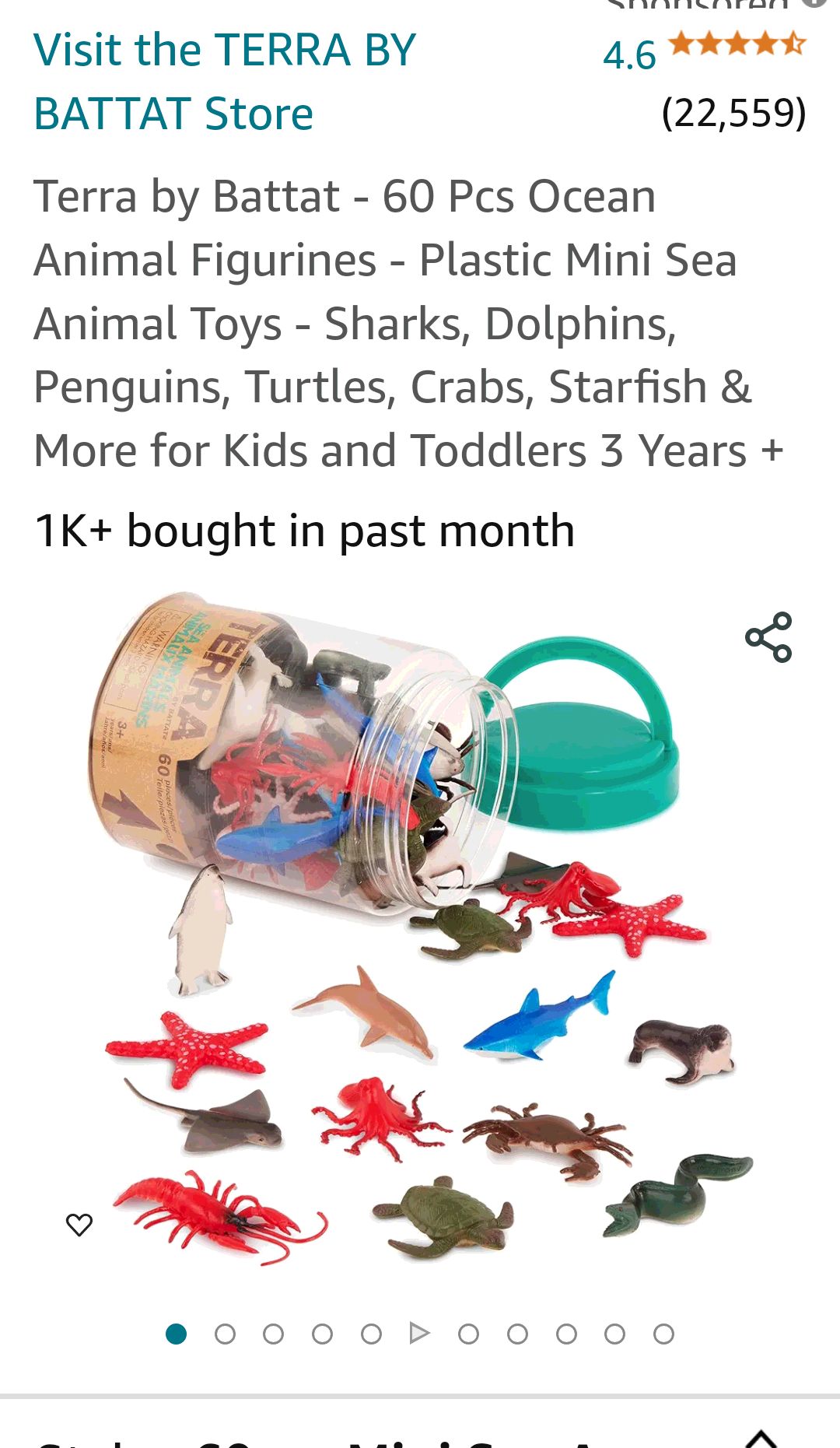 Terra by Battat - 60 Pcs Ocean Animal Figurines - Plastic Mini Sea Animal Toys - Sharks, Dolphins, Penguins, Turtles, Crabs, Starfish & More for Kids and Toddlers 3 Years +