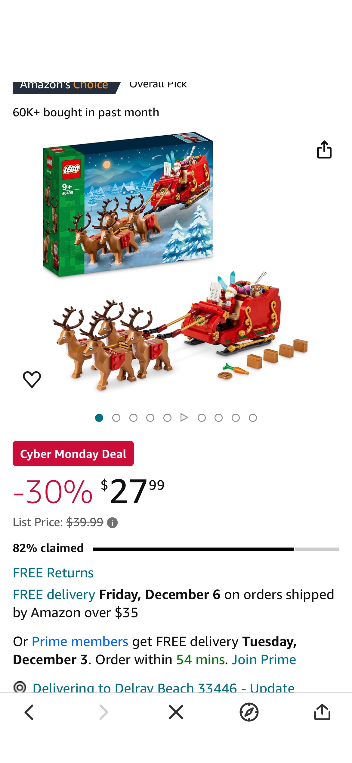 Amazon.com: LEGO Santa's Sleigh - Building Toys for Kids, Boys & Girls, Ages 9+ - Indoor Christmas Decorations for Home W/Santa Claus Figurine & Reindeer - Gifts for Boys & Girls - 40499 : Toys & Game