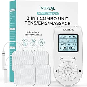 NURSAL 3-in-1 TENS Unit Muscle Stimulator with 40 Intensities