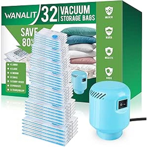 WANALIT 32 pack Vacuum Storage Bags with Electric Pump