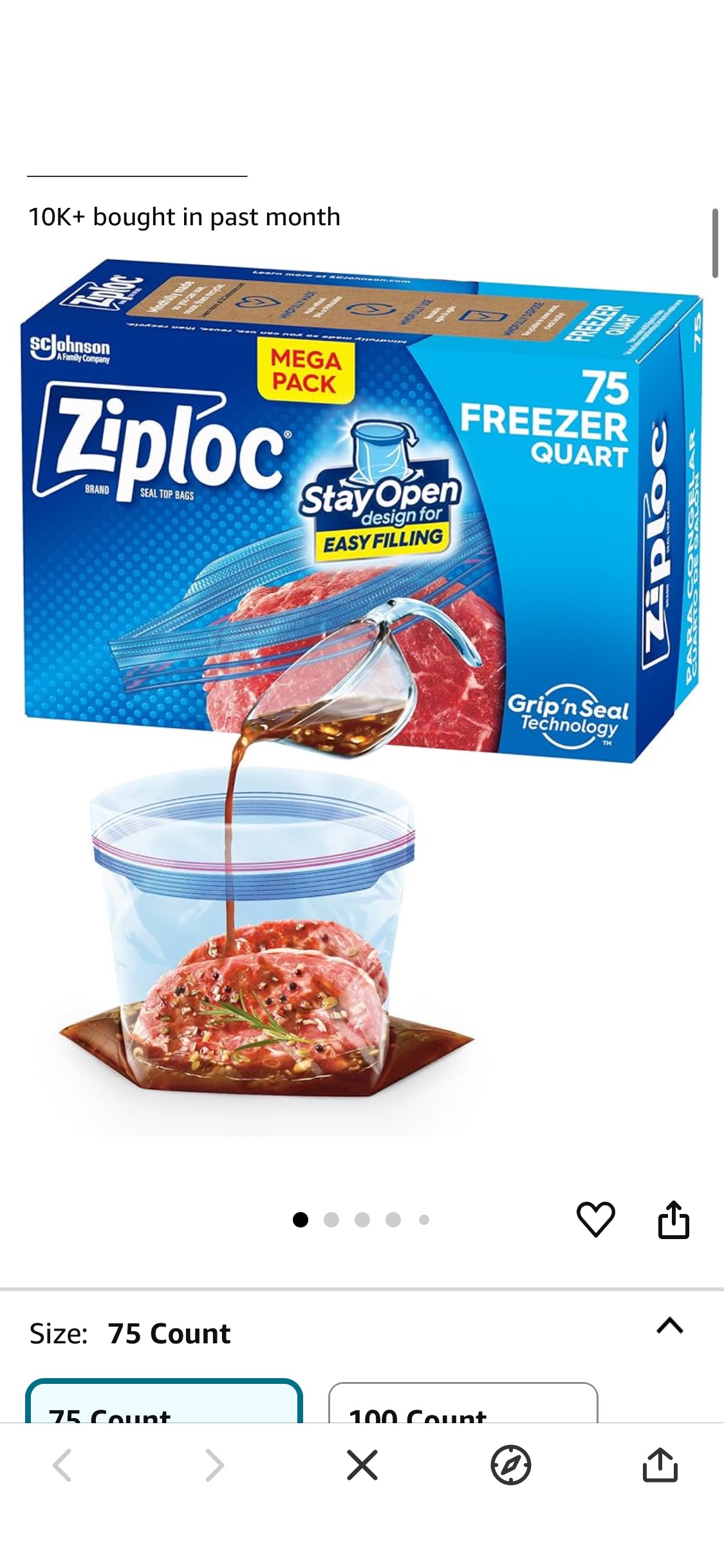 Amazon.com: Ziploc Quart Food Storage Freezer Bags, Stay Open Design with Stand-Up Bottom, Easy to Fill, 75 Count