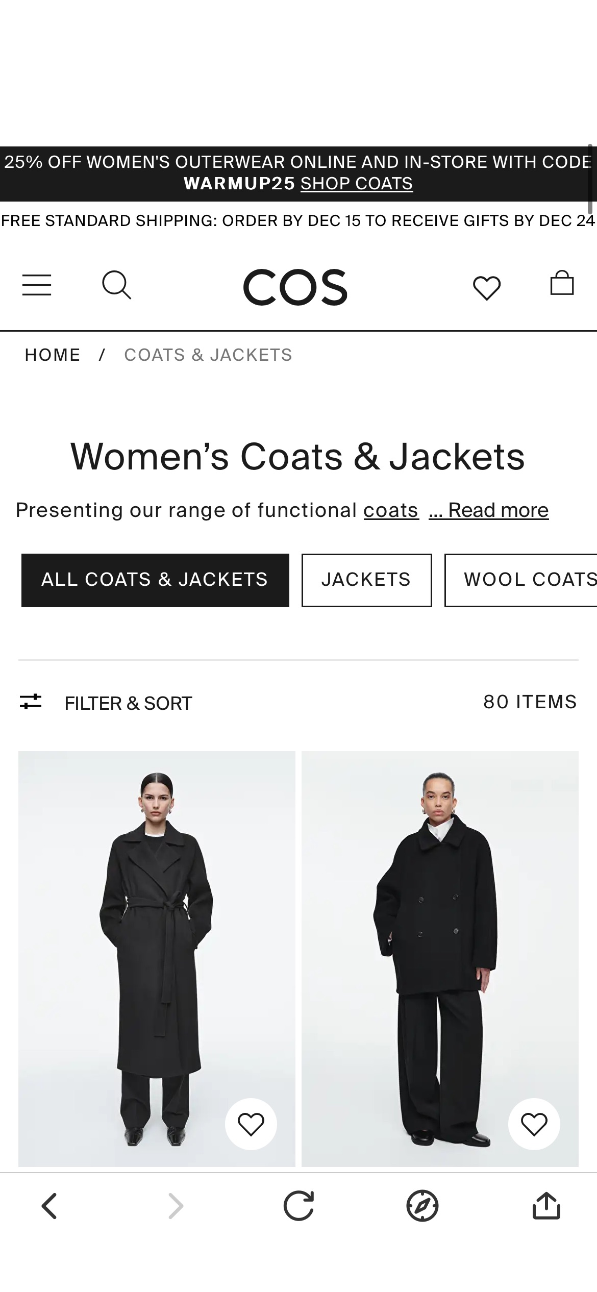 25% OFF WOMEN'S OUTERWEAR ONLINE AND IN-STORE WITH CODE
WARMUP25 SHOP COATS