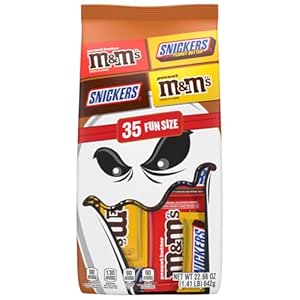 Amazon.com: M&amp;M&#x27;S Peanut, M&amp;M&#x27;S Peanut Butter, SNICKERS Crunchy Peanut Butter &amp; SNICKERS Original Fun Size Trick or Treat Individually Wrapped Milk Chocolate Halloween 