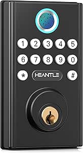 HEANTLE Keyless Entry Door Lock: Smart Deadbolt for Front Door with Auto Lock Easy Installation Fingerprint Deadbolt for Home Apartment Black