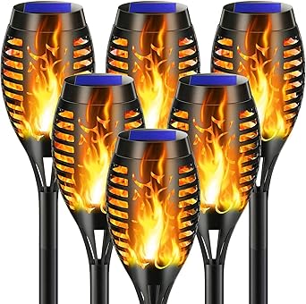 Solar Outdoor Lights with Auto On/Off,ZEYXINH 6 Pack Solar Torch Lights with Flickering Flame