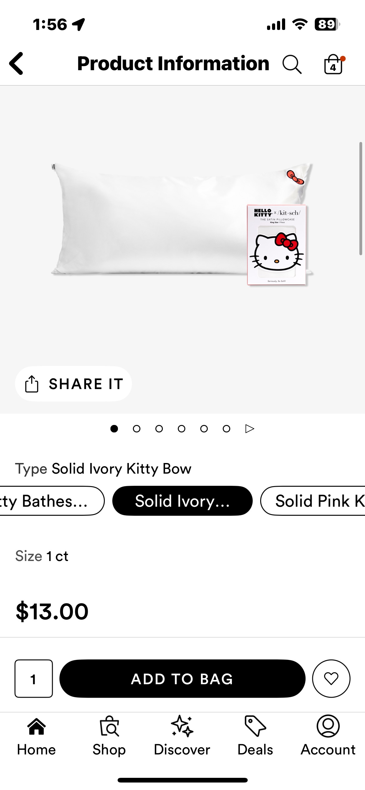 Kitsch - Solid Ivory Kitty Bow Hello Kitty x Kitsch King Pillowcase | Ulta Beauty