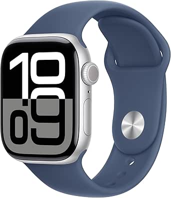 Amazon.com: Apple Watch Series 10 [GPS 42mm case] Smartwatch with Silver Aluminium Case with Denim Sport Band - S/M. Fitness Tracker, ECG App, Always-On Retina Display, Water Resistant : Electronics