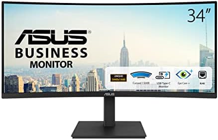 ASUS 34” Ultrawide Curved USB-C Docking Monitor (VA34VCPSN) - 21:9 QHD (3440 x 1440), 1500R Curvature, 100Hz, Adaptive Sync, USB Hub, RJ45