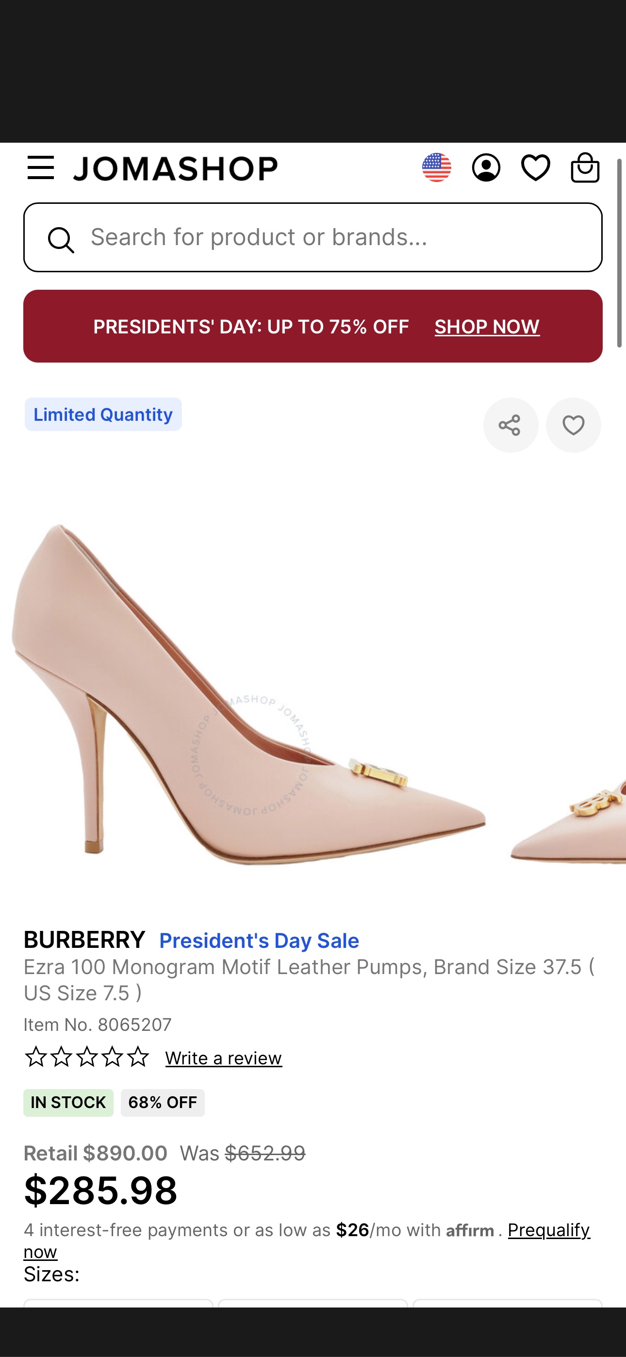 Burberry Ezra 100 Monogram Motif Leather Pumps, Brand Size 37.5 ( US Size 7.5 ) 8065207 - Shoes - Jomashop