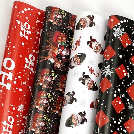 Dtiafu Christmas Wrapping Paper Bundle for Women Man Boys Girls Kids - 6 pcs 6 Style Red Blue Xmas Gift Wrap with Vintage Flowers Trees Candy Cane Stars Patterns for Holiday Celebration - 20 X 28 Inch