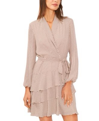 CeCe Women's Shawl Collar Long-Sleeve Tiered Dress - Macy's