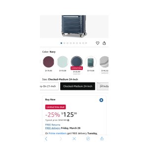 $125.99 Amazon.com | Samsonite Freeform Hardside Expandable with Double Spinner Wheels, Navy, Checked-Medium 24-Inch | Suitcases