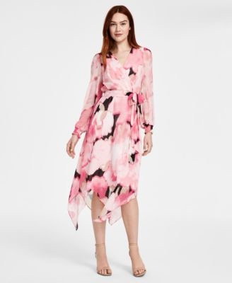 Anne Klein Women's Printed Smocked-Cuff Midi Dress - Macy's