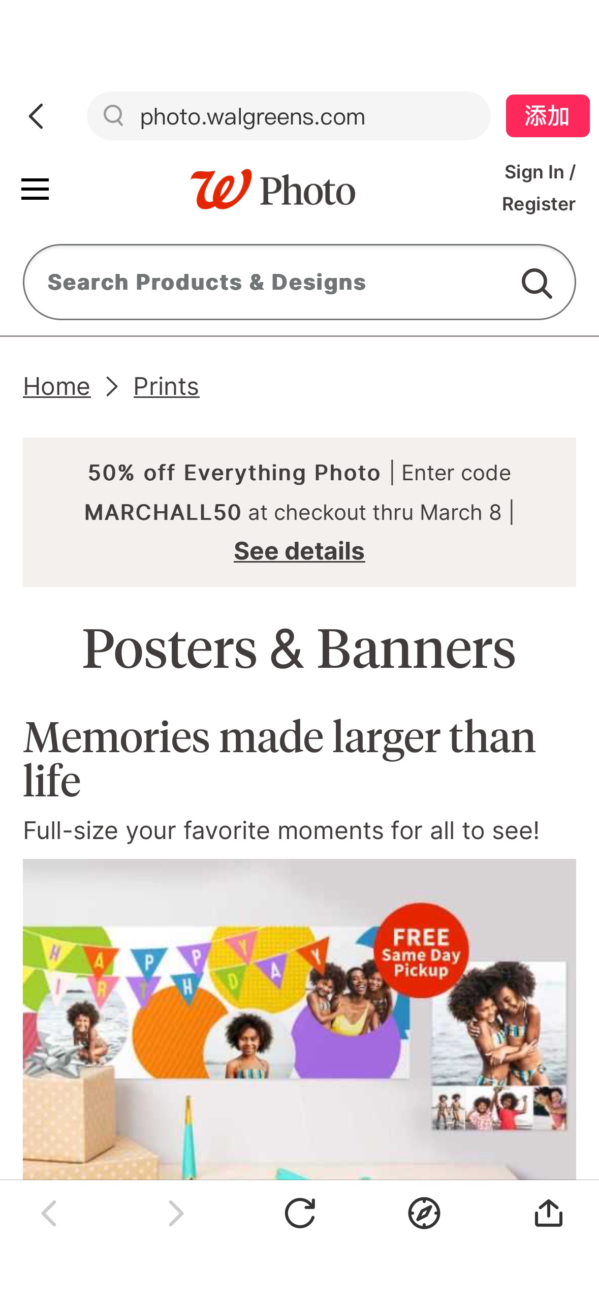 Walgreens 11×14 Custom Photo Poster Only $1.99 with code POSTERDAY at checkout. Note this offer will not work in the app; it must be done on their website.

Make sure to opt for free store pick-up to 