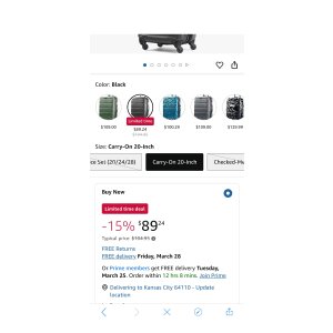 $89.24 Amazon.com | Samsonite Omni PC Hardside Expandable Luggage with Spinner Wheels, Black, Carry-On 20-Inch | Suitcases