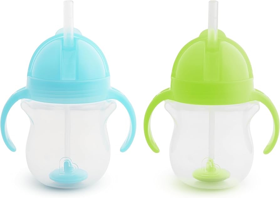 Amazon.com: Munchkin Any Angle Sippy Cup for Toddlers, Weighted Straw Trainer Cup with Click Lock Lid, 7 Ounce, 2 Pack, Blue/Green