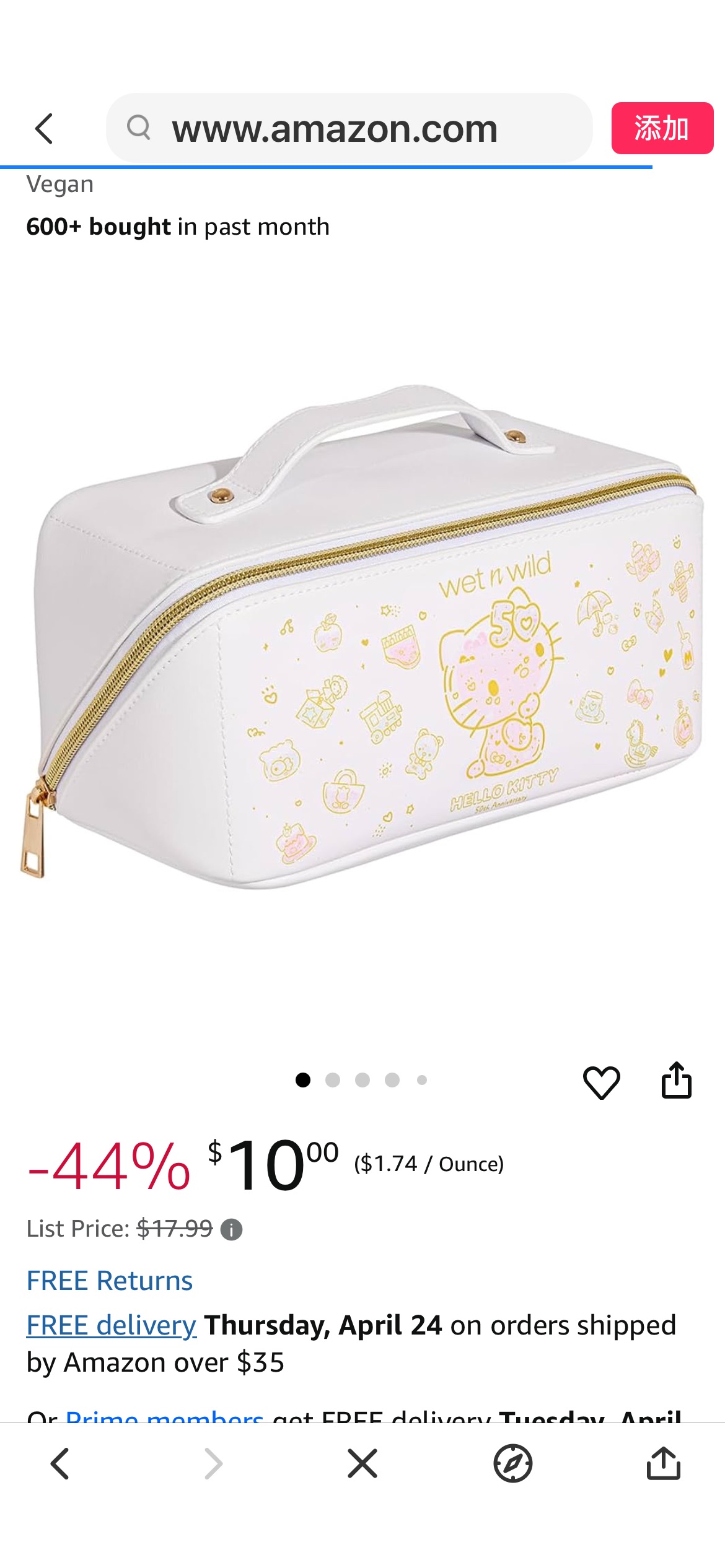 Amazon.com : wet n wild Hello Kitty Makeup Bag, Unique Travel Friendly Design, 50th Anniversary Soft Pink Print, Cruelty-Free & Vegan : Beauty & Personal Care