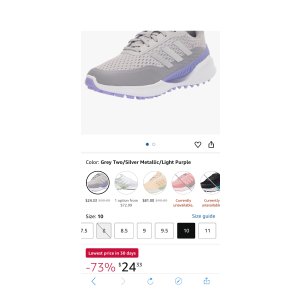 $24.33 Amazon.com | adidas Women s Summervent Spikeless Golf Shoes, Grey Two/Silver Metallic/Light Purple, 10 | Golf