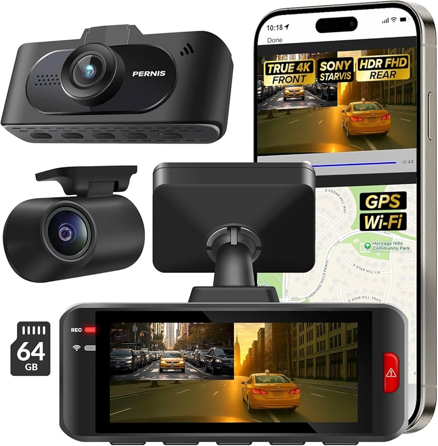 Amazon.com：4K Dash Cam Front and Rear, Sony STARVIS Sensors, 2.4GHz WiFi Car Dash Camera, GPS, Night Vision, Rear FHD HDR Wide Angle, 3.16” IPS, 64GB Card Included, Emergency Lock, Parking Mode : Elec