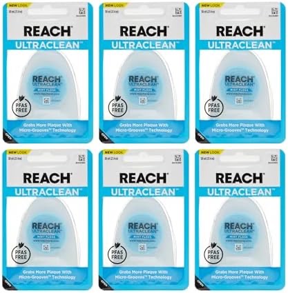 Amazon.com : REACH Ultraclean Dental Floss, Mint, Plaque Remover for Teeth, Shred Resistant, Waxed, Easy on Gums & Teeth, Mint, Oral Care, PFAS Free, for Adults & Kids, 6 Pack, 30 yd : Health & Househ