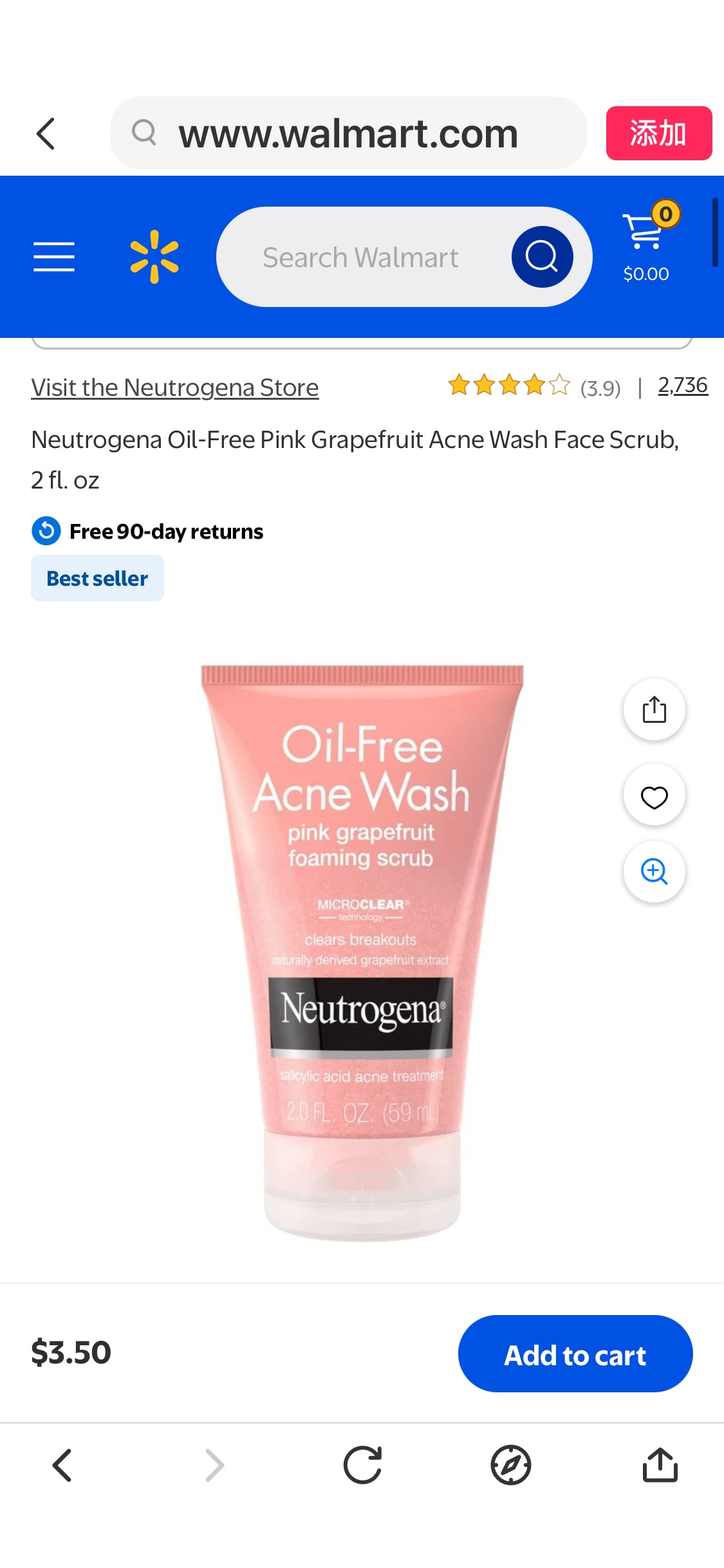 Neutrogena Oil-Free Pink Grapefruit Acne Wash Face Scrub, 2 fl. oz HSA/FSA Eligible - Walmart.com退现$3.50，免费