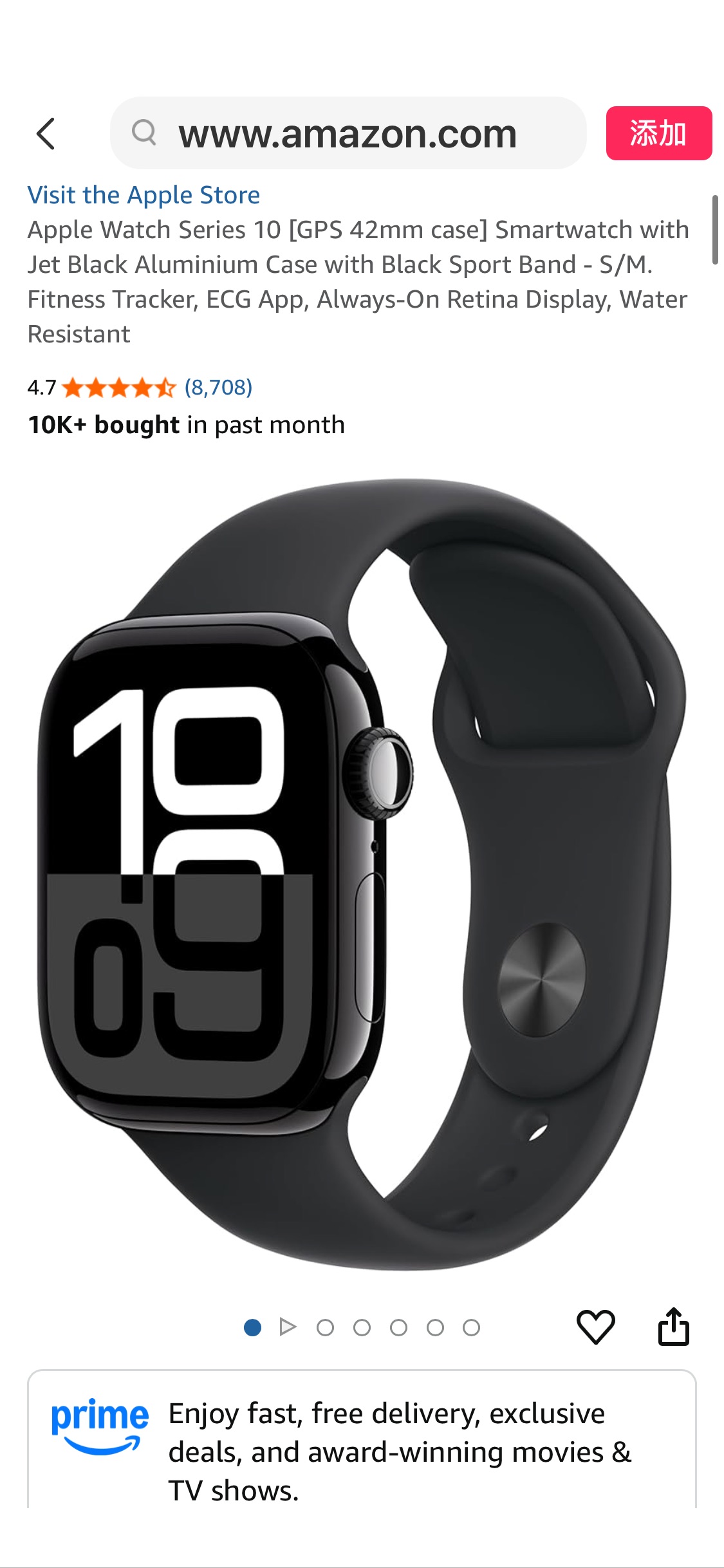 Amazon.com: Apple Watch Series 10 [GPS 42mm case] Smartwatch with Jet Black Aluminium Case with Black Sport Band - S/M. Fitness Tracker, ECG App, Always-On Retina Display, Water Resistant : Electronic