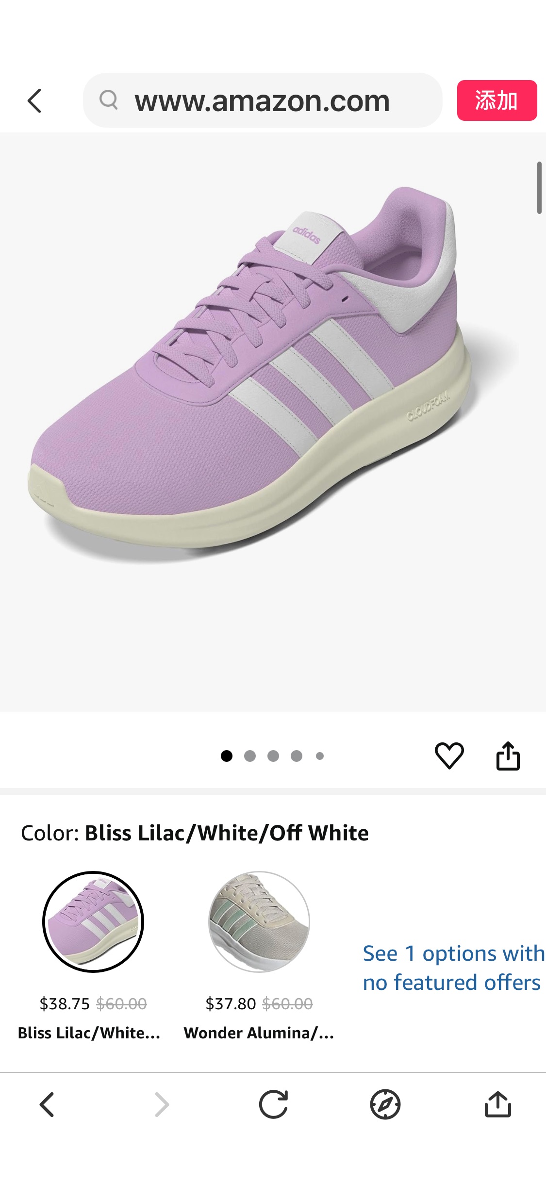 Amazon.com | adidas Women's Lite Racer 4.0 Sneaker, Bliss Lilac/White/Off White, 9 | Road Running