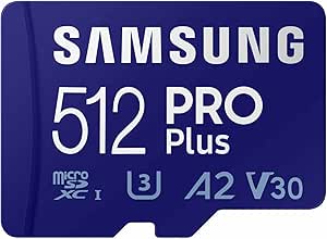 Amazon.com：三星 PRO Plus microSD 存储卡 + 适配器，512GB microSDXC，高达 180 MB/s，全高清和 4K UHD，适用于 Android 智能手机、平板电脑、GoPRO 和 DJI 无人机 