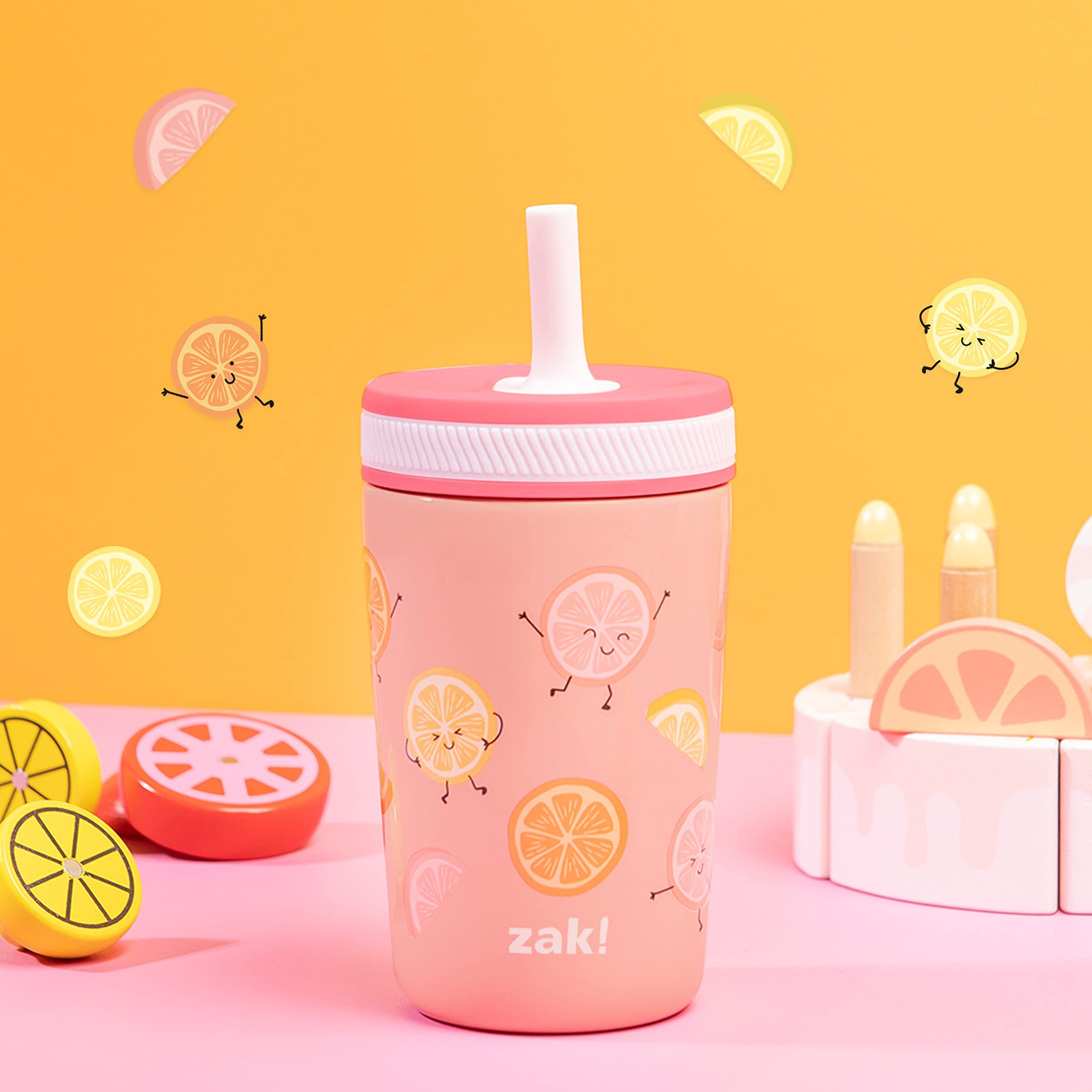 Amazon.com: Zak Designs Kelso Tumbler Toddler Cup For Travel or At Home, 12oz Vacuum Insulated Stainless Steel Sippy Cup With Leak-Proof Design is Perfect For Kids (Happy Fruit) : Baby