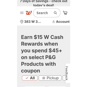  免费: Walgreens买3个Old Spice沐浴露＋4个Secret止汗剂通过W Cash rewards返现到手等于免费