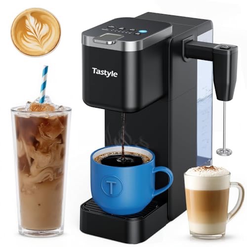 Amazon.com: Tastyle Single Serve Coffee Maker with Built-in Detachable Milk Frother, Iced and Hot Coffee Machine for K Cup & Grounds, 40oz Removable Water Reservoir, 6 Cup Sizes, Fits 7.3" Travel Mug,