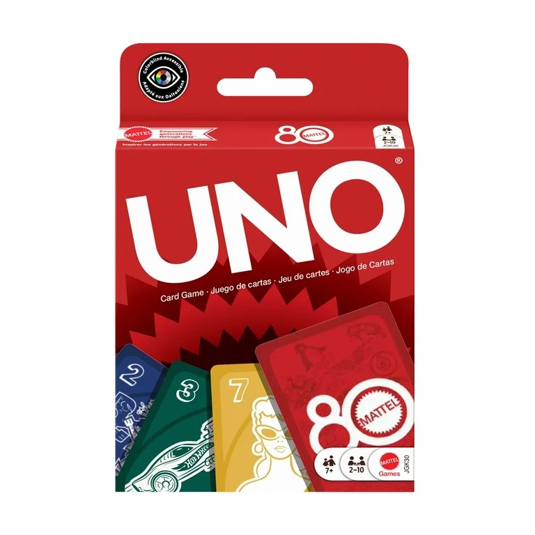 UNO Mattel 80th Ruby Red Card Game of Matching Colors and Numbers for Kids, Adults & Family Night - Walmart.com