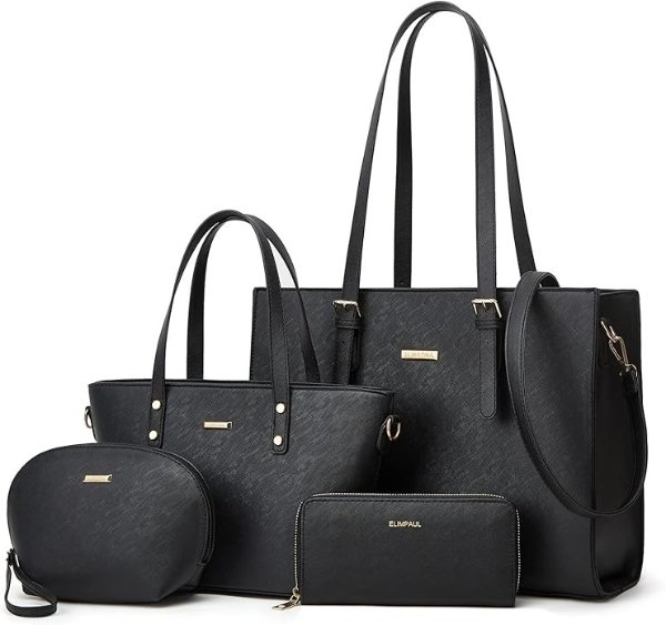 Amazon Synthetic Leather Handbags Tote Bag Shoulder Bag Top Handle Satchel Purse Set 4pcs: