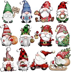 JOPHMO 24 Pieces Christmas Gnome Wooden Hanging Ornaments