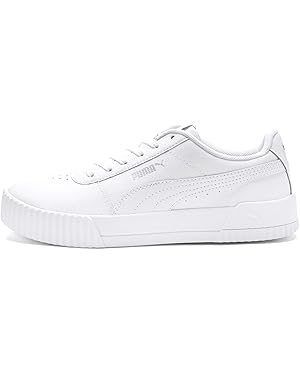 Amazon.com | PUMA Womens Carina Leather Sneaker, White Silver