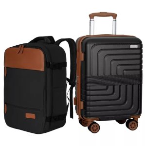 $69.99 Hykolity Luggage Set 20  Carry On Suitcase with Backpack, Expandable PC+ABS Hardside Travel Baggage 8 Wheels 2-Pack Black : Target