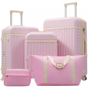 $177.09 Merax 5-Piece Expandable Hardside Luggage Set with Duffel & Toiletry Bag, Pink : Target
