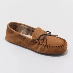 $20 Men s Topher Moccasin Slippers - Goodfellow & Co™ Chestnut 11: Suede Upper, Indoor/Outdoor Sole, Slip-On Design : Target