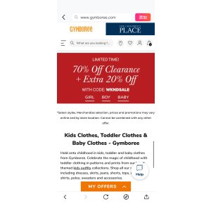 $20 Kids Clothes, Toddler Clothes & Baby Clothes | Gymboree Gymboree：

免费送货+额外20%的折扣，您的订单已开启！使用代码WKNDSALE