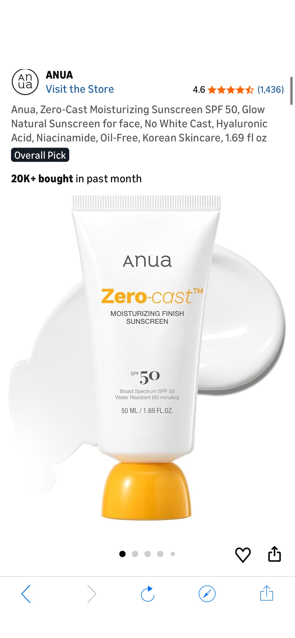 Amazon.com: Anua, Zero-Cast Moisturizing Sunscreen SPF 50, Glow Natural Sunscreen for face, No White Cast, Hyaluronic Acid, Niacinamide, Oil-Free, Korean Skincare, 1.69 fl oz : Beauty & Personal Care