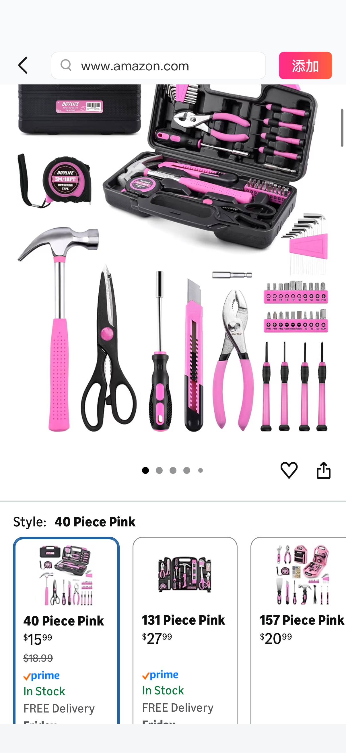 DIFFLIFE Tool Set Pink-40 Piece - General Household Hand Tool Kit with Plastic Toolbox Storage Case(Pink) - Amazon.com
