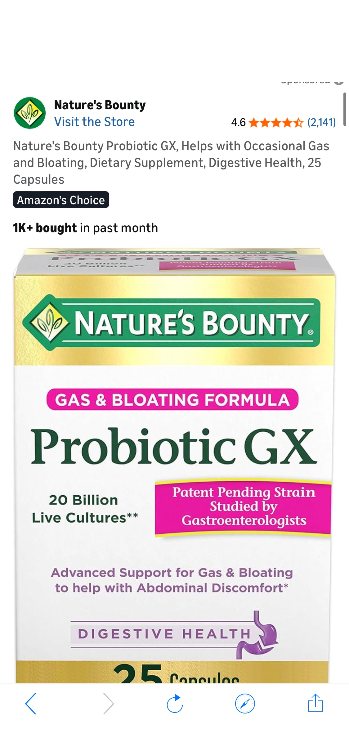 Amazon.com: Nature's Bounty Probiotic GX, Helps with Occasional Gas and Bloating, Dietary Supplement, Digestive Health, 25 Capsules : Health & Household